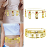 Maxbell 5xTassel Waist Chain Metal Belt Trendy Belly Chain for Props Halloween Wedding Red Gold