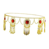 Maxbell 4xTassel Waist Chain Metal Belt Trendy Belly Chain for Props Halloween Wedding Red Gold