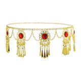 Maxbell 3xTassel Waist Chain Metal Belt Trendy Belly Chain for Props Halloween Wedding Red Gold