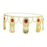 Maxbell 3xTassel Waist Chain Metal Belt Trendy Belly Chain for Props Halloween Wedding Red Gold