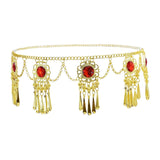 Maxbell 4xTassel Waist Chain Metal Belt Trendy Belly Chain for Props Halloween Wedding Red Gold