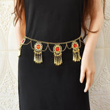 Maxbell 4xTassel Waist Chain Metal Belt Trendy Belly Chain for Props Halloween Wedding Red Gold