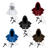 Maxbell 3xHalloween Death Cape Cowl Costume Hooded Poncho for Unisex Adults Women Men White