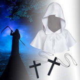 Maxbell 2xHalloween Death Cape Cowl Costume Hooded Poncho for Unisex Adults Women Men White