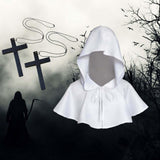 Maxbell 4xHalloween Death Cape Cowl Costume Hooded Poncho for Unisex Adults Women Men White