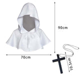 Maxbell 3xHalloween Death Cape Cowl Costume Hooded Poncho for Unisex Adults Women Men White