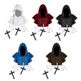 Maxbell 3xHalloween Death Cape Cowl Costume Hooded Poncho for Unisex Adults Women Men White