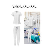 Maxbell 2xNursing Uniforms Beauty Salon Shop V Neck T Shirts Women Scrubs Sets S