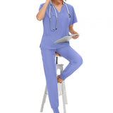 Maxbell 2xFemale Scrub Set Machine Washable Nurse Work Clothing for Beauty Salon