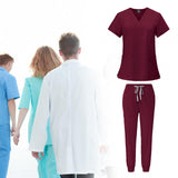 Maxbell 2xFemale Scrub Set Machine Washable Nurse Work Clothing for Beauty Salon