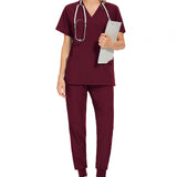 Maxbell 2xFemale Scrub Set Machine Washable Nurse Work Clothing for Beauty Salon