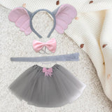 Maxbell 4xElephant Costume Ears Headband Bowtie Tail for Stage Shows Carnival Dress up with Tutu