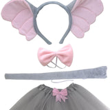 Maxbell 4xElephant Costume Ears Headband Bowtie Tail for Stage Shows Carnival Dress up with Tutu