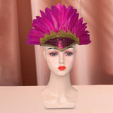 Maxbell Feather Headdress Chief Indian Hat for Stage Performance Masquerade Festival Rose Red