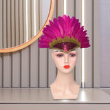 Maxbell Feather Headdress Chief Indian Hat for Stage Performance Masquerade Festival Rose Red