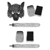 Maxbell 2xWolf Tail and Gloves Set Werewolf Cosplay Masquerade for Party Festival Prom with Mask 23cmx23cm