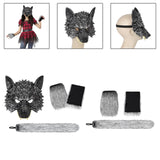Maxbell 2xWolf Tail and Gloves Set Werewolf Cosplay Masquerade for Party Festival Prom with Mask 23cmx23cm