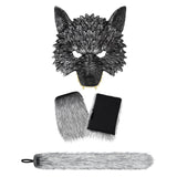 Maxbell 2xWolf Tail and Gloves Set Werewolf Cosplay Masquerade for Party Festival Prom with Mask 23cmx23cm