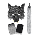 Maxbell 2xWolf Tail and Gloves Set Werewolf Cosplay Masquerade for Party Festival Prom with Mask 23cmx23cm