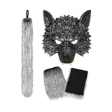 Maxbell 2xWolf Tail and Gloves Set Werewolf Cosplay Masquerade for Party Festival Prom with Mask 23cmx23cm