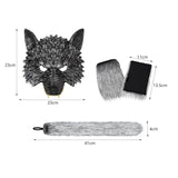 Maxbell 2xWolf Tail and Gloves Set Werewolf Cosplay Masquerade for Party Festival Prom with Mask 23cmx23cm