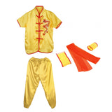 Chinese Traditional Wushu Costume Apparel for Adult Kid Women Boys Girls Yellow 140