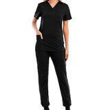 Maxbell 2xNursing Uniforms Scrub Set Top and Drawstring Trouser V Neck for Cosmetology