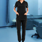 Maxbell 2xNursing Uniforms Scrub Set Top and Drawstring Trouser V Neck for Cosmetology