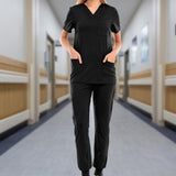 Maxbell 2xNursing Uniforms Scrub Set Top and Drawstring Trouser V Neck for Cosmetology