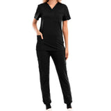 Maxbell 2xNursing Uniforms Scrub Set Top and Drawstring Trouser V Neck for Cosmetology