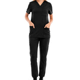 Maxbell 2xNursing Uniforms Scrub Set Top and Drawstring Trouser V Neck for Cosmetology