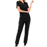 Maxbell 2xNursing Uniforms Scrub Set Top and Drawstring Trouser V Neck for Cosmetology