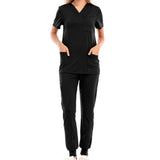 Maxbell 2xNursing Uniforms Scrub Set Top and Drawstring Trouser V Neck for Cosmetology