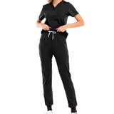 Maxbell 2xNursing Uniforms Scrub Set Top and Drawstring Trouser V Neck for Cosmetology