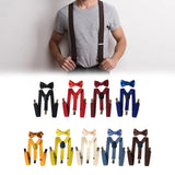 Maxbell 3xMens Suspenders with Bow Tie Y Back Braces for Formal Wear Halloween Cosplay Black