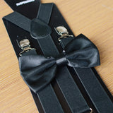 Maxbell 3xMens Suspenders with Bow Tie Y Back Braces for Formal Wear Halloween Cosplay Black