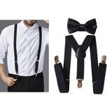 Maxbell 2xMens Suspenders with Bow Tie Y Back Braces for Formal Wear Halloween Cosplay Black