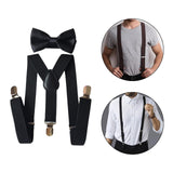 Maxbell 3xMens Suspenders with Bow Tie Y Back Braces for Formal Wear Halloween Cosplay Black