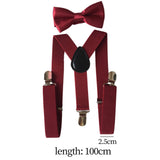 Maxbell 2xMens Suspenders with Bow Tie Y Back Braces for Formal Wear Halloween Cosplay Dark Red