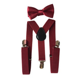 Maxbell 4xMens Suspenders with Bow Tie Y Back Braces for Formal Wear Halloween Cosplay Dark Red