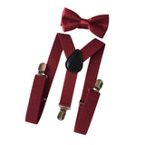 Maxbell 4xMens Suspenders with Bow Tie Y Back Braces for Formal Wear Halloween Cosplay Dark Red