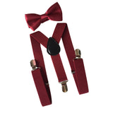 Maxbell 4xMens Suspenders with Bow Tie Y Back Braces for Formal Wear Halloween Cosplay Dark Red