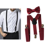 Maxbell 2xMens Suspenders with Bow Tie Y Back Braces for Formal Wear Halloween Cosplay Dark Red