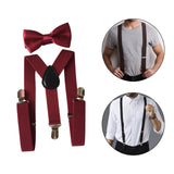 Maxbell 4xMens Suspenders with Bow Tie Y Back Braces for Formal Wear Halloween Cosplay Dark Red