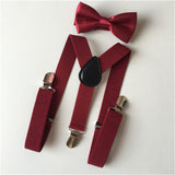 Maxbell 4xMens Suspenders with Bow Tie Y Back Braces for Formal Wear Halloween Cosplay Dark Red