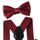 Maxbell 2xMens Suspenders with Bow Tie Y Back Braces for Formal Wear Halloween Cosplay Dark Red