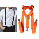 Maxbell 2xMens Suspenders with Bow Tie Y Back Braces for Formal Wear Halloween Cosplay Orange
