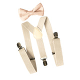 Maxbell 3xMens Suspenders with Bow Tie Y Back Braces for Formal Wear Halloween Cosplay Beige