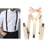 Maxbell 5xMens Suspenders with Bow Tie Y Back Braces for Formal Wear Halloween Cosplay Beige