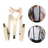 Maxbell 2xMens Suspenders with Bow Tie Y Back Braces for Formal Wear Halloween Cosplay Beige